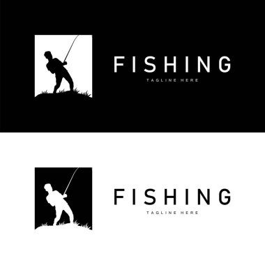 balık logosu siyah siluet balıkçı tasarımı ve açık hava günbatımı