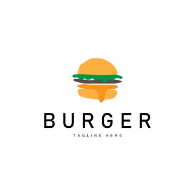 Hamburger Logosu Ekmek, Et ve Sebze Fast Food Çizim Tasarımı