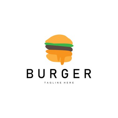 Hamburger Logosu Ekmek, Et ve Sebze Fast Food Çizim Tasarımı