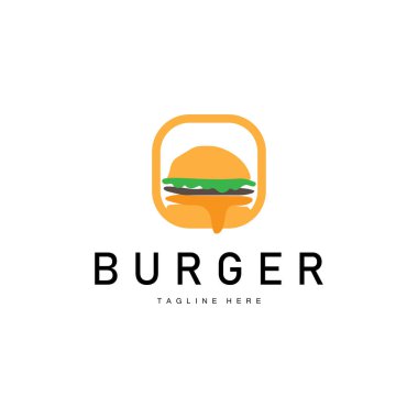 Hamburger Logosu Ekmek, Et ve Sebze Fast Food Çizim Tasarımı