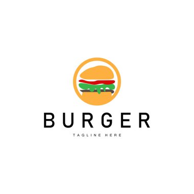 Hamburger Logosu Ekmek, Et ve Sebze Fast Food Çizim Tasarımı