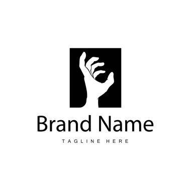 Basit el ve parmak vektör tasarımı minimalist siyah siluet ürün marka el logosu şablonu