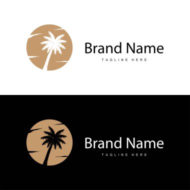 Hindistan Cevizi Ağacı Logosu Tasarımı, Plaj Bitkisi Vektörü, Palmiye Ağacı Yazı, Çizim Şablonu