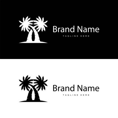 Hindistan Cevizi Ağacı Logosu Tasarımı, Plaj Bitkisi Vektörü, Palmiye Ağacı Yazı, Çizim Şablonu