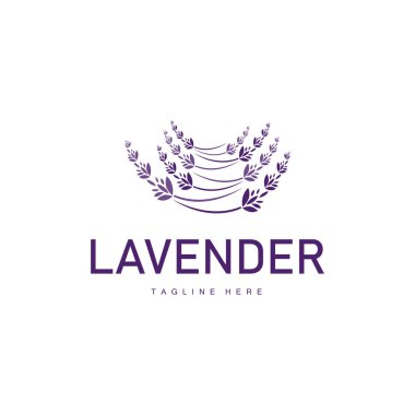Lavanta logosu basit tasarım vektörü kozmetik bitki mor renk ve aromaterapi lavanta çiçeği bahçesi şablonu