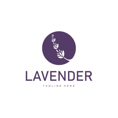 Lavanta logosu basit tasarım vektörü kozmetik bitki mor renk ve aromaterapi lavanta çiçeği bahçesi şablonu