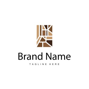 Ev Seramik Dekorasyonu için Yer Logosu Tasarımı Minimalist Soyut Şekiller, Vektör Templet İllüstrasyonu