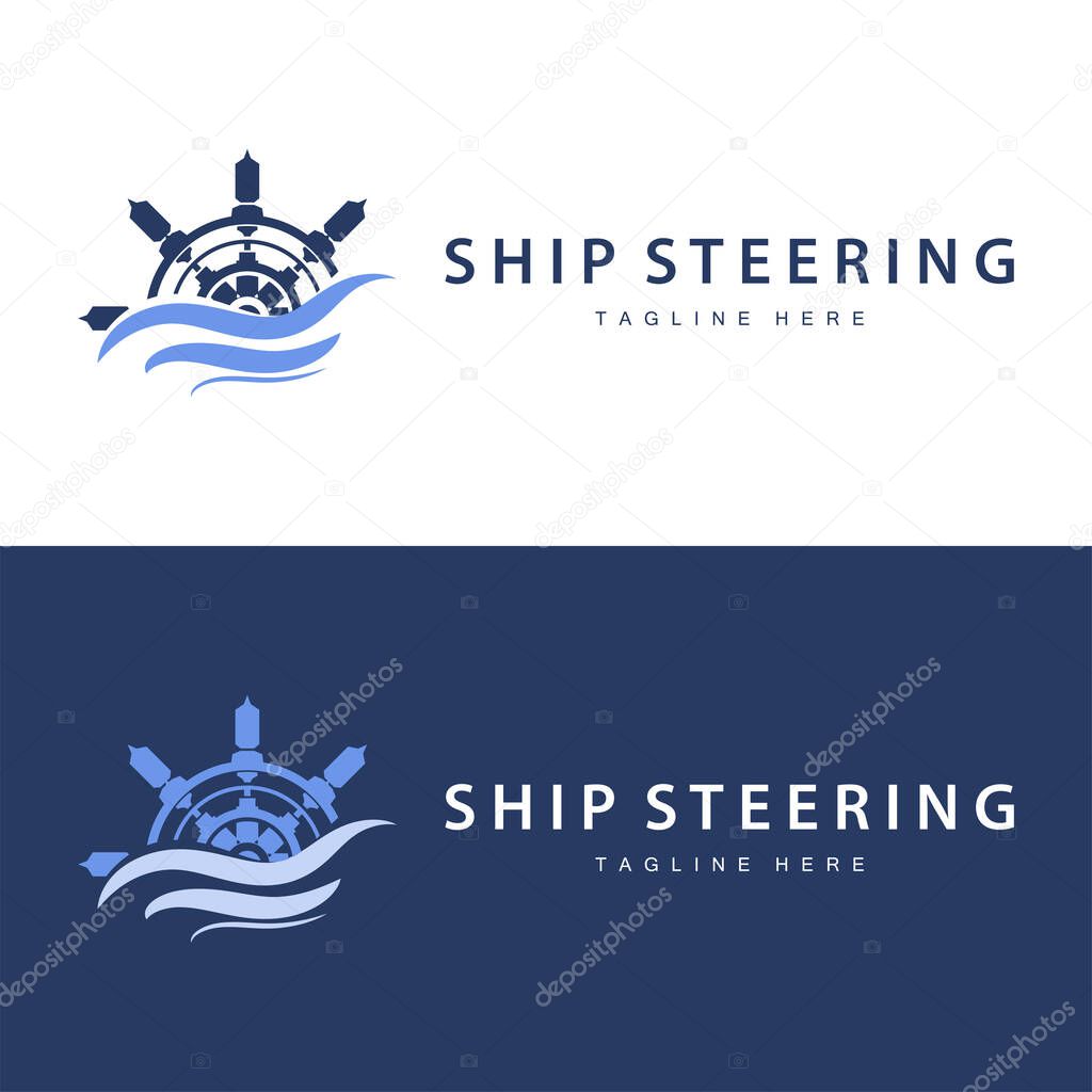 Simple design of maritime sea vehicle with ship steering wheel logo concept silhouette template illustration symbol