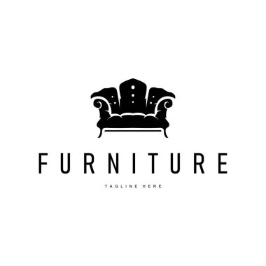 Ev mobilyası logosu basit siyah siluet konsepti koltuk illüstrasyon sembolü