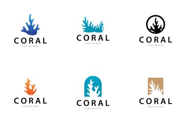 mercan logosu su altı yosun bitkisi basit şablon tasarımı deniz dekorasyonu