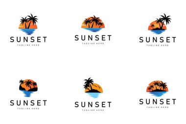 Sunset Sea View Plaj Logosu Tasarımı Yaz Tatili Yeri