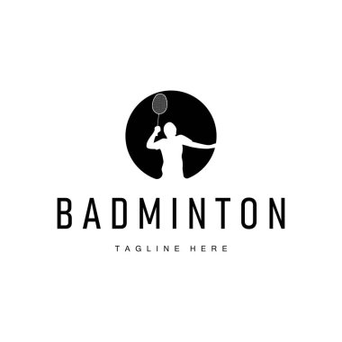 soyut film ikonu vektör illüstrasyon şablonu spor tasarımı basit badminton logosu siyah siluet minimalist mekik vintage konsept tasarımı