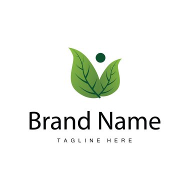Taze yeşil yaprak logosu basit yeşil yaprak bitki doğa konsept çizim şablonu