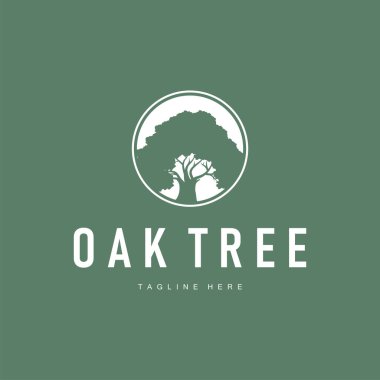 meşe ağacı ve meşe yaprağının siyah siluet konsepti bitki şablonu sembolüyle basit bir tasarımı.