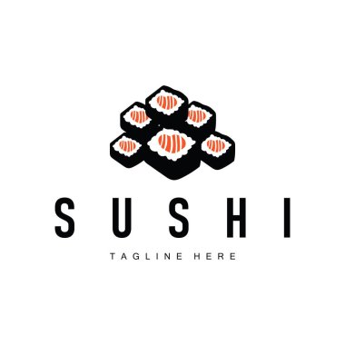 Japon Çin yemeği tasarımı suşi logosu ve yemek işi, restoran, suşi şablonu çizimi için yemek çubuğu silueti konsepti.