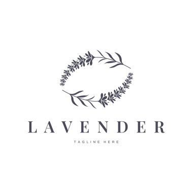 Güzel ve basit minimalist lavanta çiçeği bitkilerinin yer aldığı lavanta logosu.