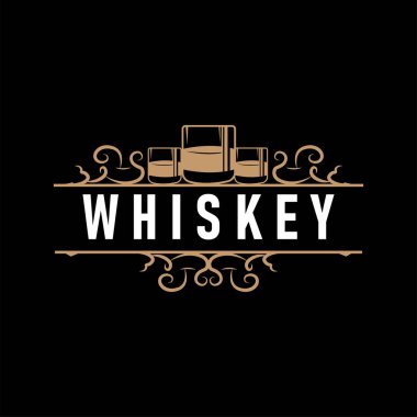 Viski logosuna sahip eski antika tasarım, bar, kafe, restoran veya iş için basit bir konsept olan bar içkisi, ticari marka ve ürün örnekleme şablonu olarak