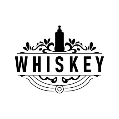 Viski logosuna sahip eski antika tasarım, bar, kafe, restoran veya iş için basit bir konsept olan bar içkisi, ticari marka ve ürün örnekleme şablonu olarak