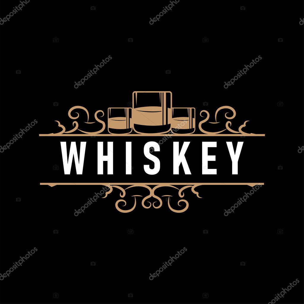 Old retro vintage design with whiskey logo, bar drink with simple concept for bar, cafe, restaurant, or business, as business brand and product illustration template
