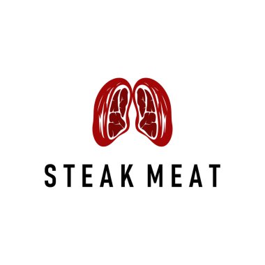 Biftek logosu tasarımı konsepti biftek eti bbq basit illüstrasyon sembolü yiyecek eti, lezzetli marka kafe ve restoran işletmesi.