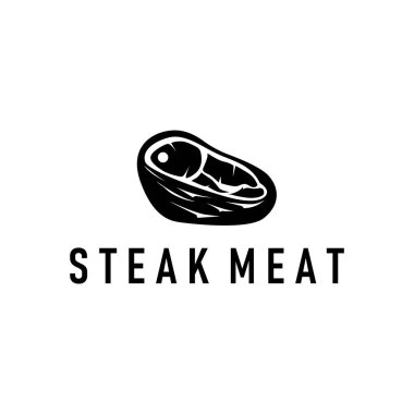 Biftek logosu tasarımı konsepti biftek eti bbq basit illüstrasyon sembolü yiyecek eti, lezzetli marka kafe ve restoran işletmesi.
