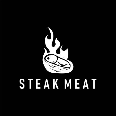 Biftek logosu tasarımı konsepti biftek eti bbq basit illüstrasyon sembolü yiyecek eti, lezzetli marka kafe ve restoran işletmesi.