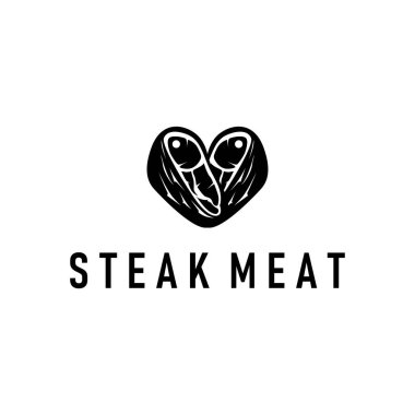 Biftek logosu tasarımı konsepti biftek eti bbq basit illüstrasyon sembolü yiyecek eti, lezzetli marka kafe ve restoran işletmesi.