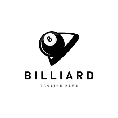 Bilardo kulübü logosu tasarım vektör oyun rozet şablonu top ile bilardo masası ve basit illüstrasyon şablonu