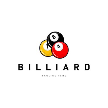 Bilardo kulübü logosu tasarım vektör oyun rozet şablonu top ile bilardo masası ve basit illüstrasyon şablonu