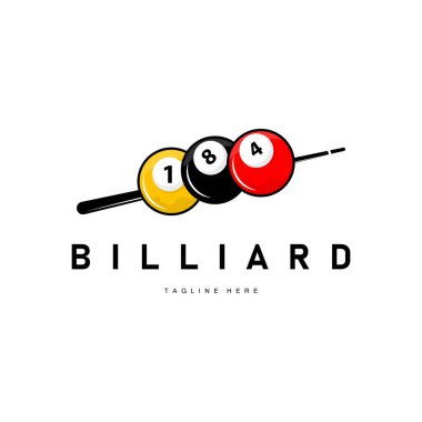 Bilardo kulübü logosu tasarım vektör oyun rozet şablonu top ile bilardo masası ve basit illüstrasyon şablonu