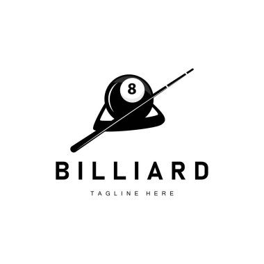 Bilardo kulübü logosu tasarım vektör oyun rozet şablonu top ile bilardo masası ve basit illüstrasyon şablonu