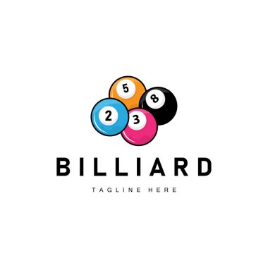 Bilardo kulübü logosu tasarım vektör oyun rozet şablonu top ile bilardo masası ve basit illüstrasyon şablonu