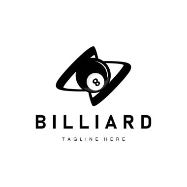 Bilardo kulübü logosu tasarım vektör oyun rozet şablonu top ile bilardo masası ve basit illüstrasyon şablonu