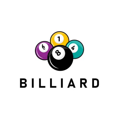 Bilardo kulübü logosu tasarım vektör oyun rozet şablonu top ile bilardo masası ve basit illüstrasyon şablonu