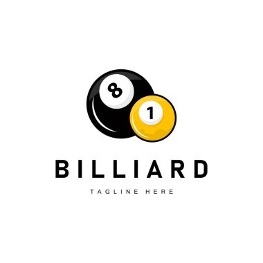 Bilardo kulübü logosu tasarım vektör oyun rozet şablonu top ile bilardo masası ve basit illüstrasyon şablonu