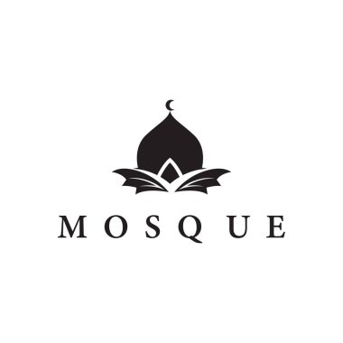 İslam Günü anısına minimalist siyah siluet cami tapınağı olan bir ibadet yeri logosu tasarımı.