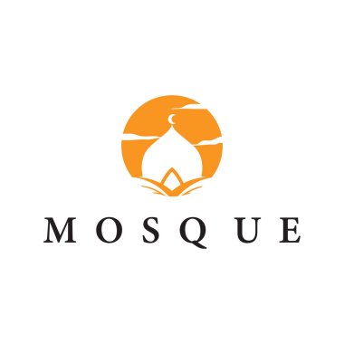 İslam Günü anısına minimalist siyah siluet cami tapınağı olan bir ibadet yeri logosu tasarımı.