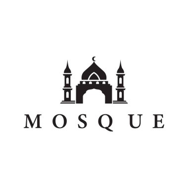 İslam Günü anısına minimalist siyah siluet cami tapınağı olan bir ibadet yeri logosu tasarımı.