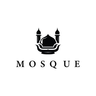 İslam Günü anısına minimalist siyah siluet cami tapınağı olan bir ibadet yeri logosu tasarımı.