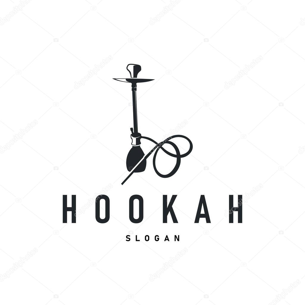 Retro vintage design shisha bar concept logo hookah smoke pipe template hookah simple black silhouette
