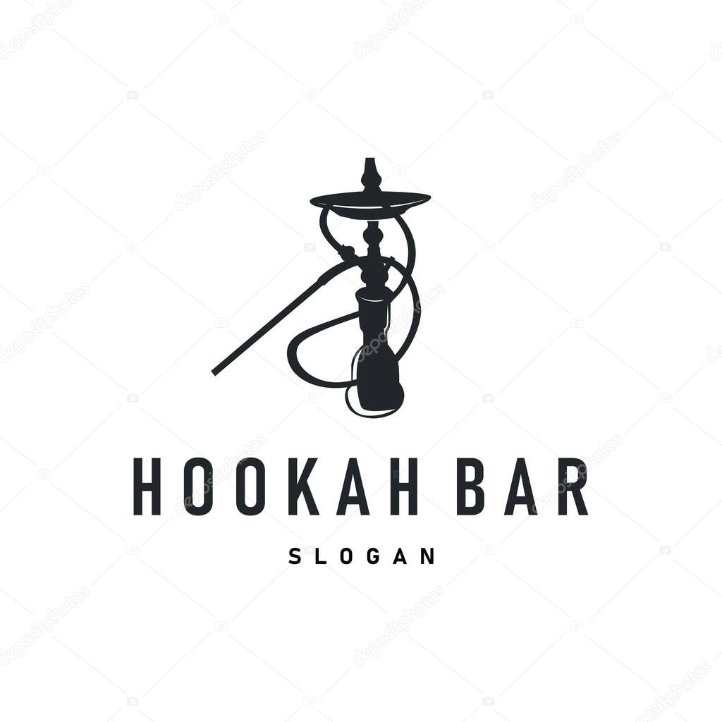 Retro vintage design shisha bar concept logo hookah smoke pipe template hookah simple black silhouette