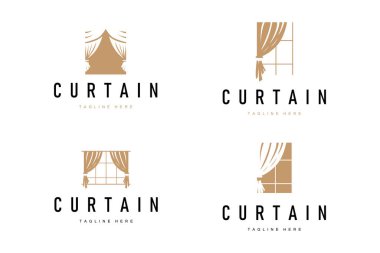 Basit minimalist konsept çizim mobilyalarıyla iç dekorasyon perdesi logosu konsepti