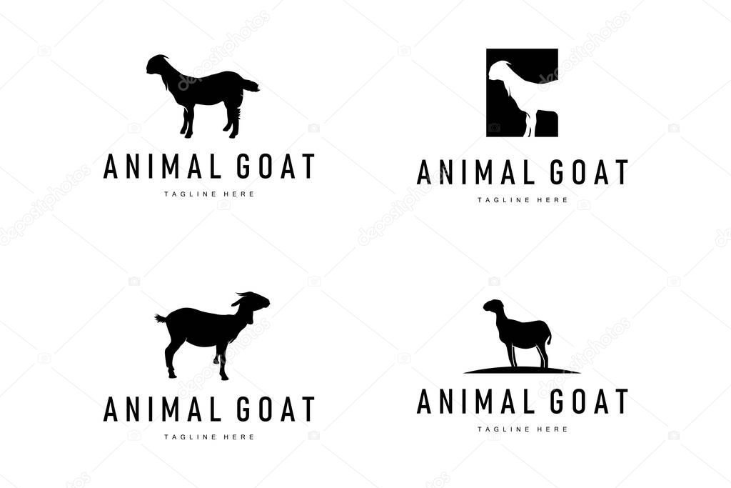 Livestock Goat Logo, Simple Farming Silhouette Design Product Brand Template Illustration