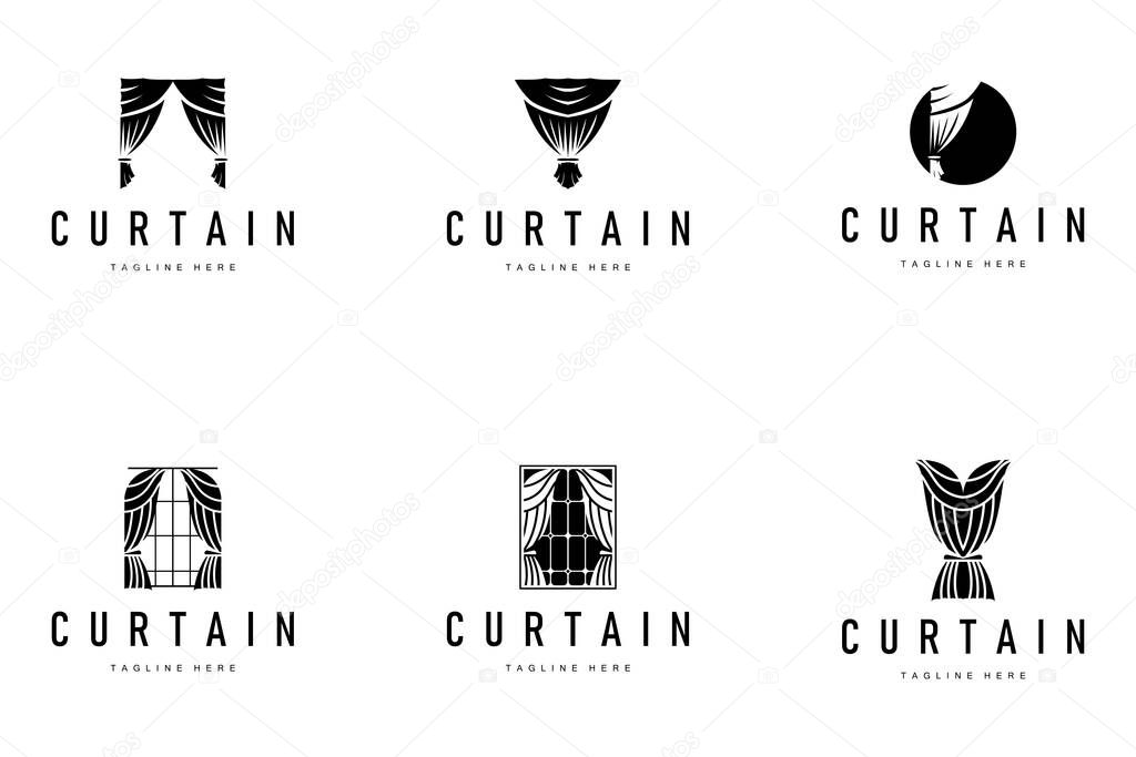 Interior decoration curtain logo concept with simple minimalist concept illustration furniture template
