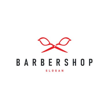 Berber dükkanı logosu, eski moda makas ve ustura kavramına sahip bir berber dükkanı konsepti ayrıca sembol tasvirinin havalı ve minimalist berber tüp ikonu.