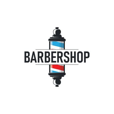 Berber dükkanı logosu, eski moda makas ve ustura kavramına sahip bir berber dükkanı konsepti ayrıca sembol tasvirinin havalı ve minimalist berber tüp ikonu.