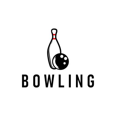Bowling logolu spor dalı, basit minimalist siyah siluet bowling topu ve lobutları ile, vektör tasarım çizimi şablonu kadar serin