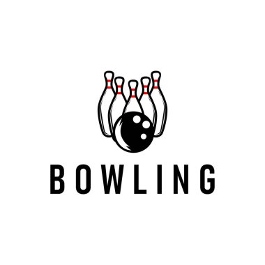 Bowling logolu spor dalı, basit minimalist siyah siluet bowling topu ve lobutları ile, vektör tasarım çizimi şablonu kadar serin