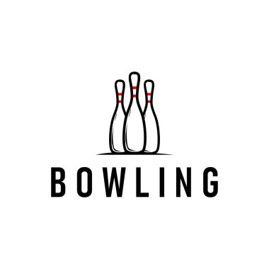 Bowling logolu spor dalı, basit minimalist siyah siluet bowling topu ve lobutları ile, vektör tasarım çizimi şablonu kadar serin
