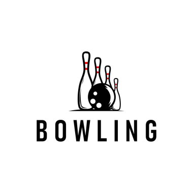 Bowling logolu spor dalı, basit minimalist siyah siluet bowling topu ve lobutları ile, vektör tasarım çizimi şablonu kadar serin